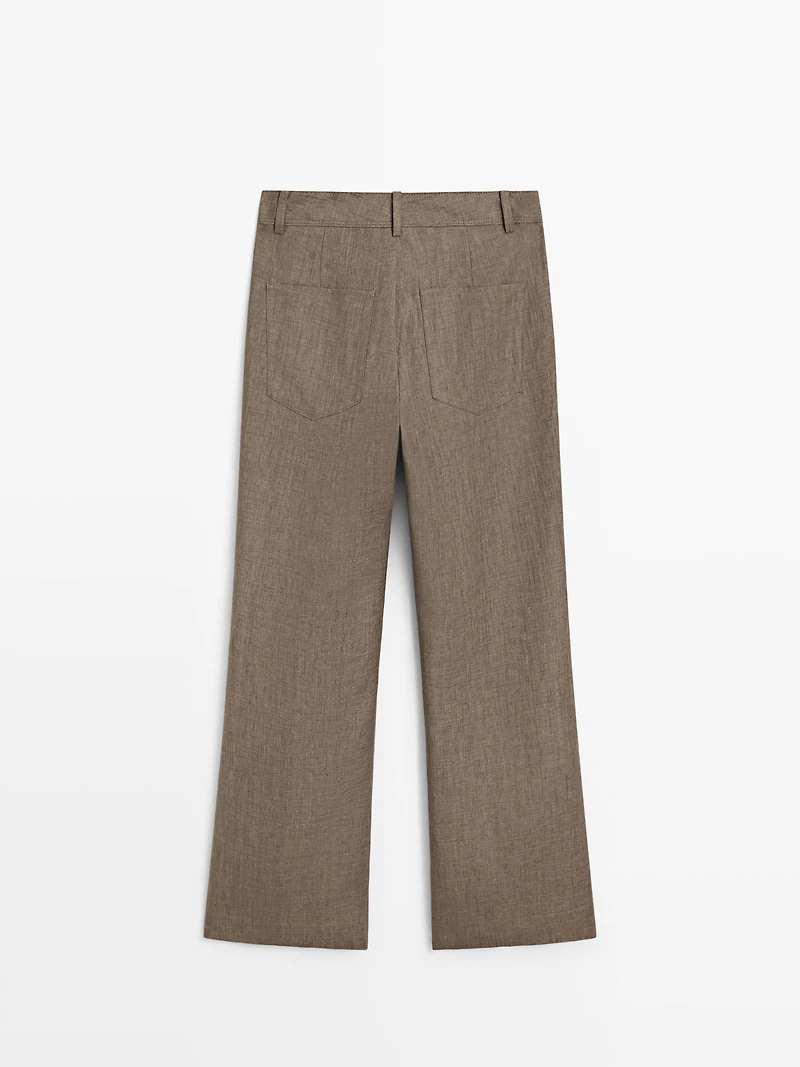 Kick flare cropped linen trousers
