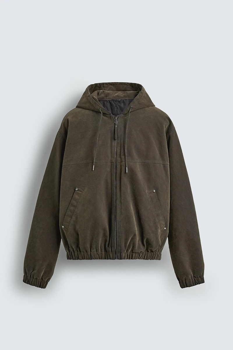 VELOUR HOODED PUFFER JACKET