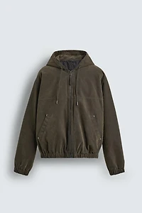 VELOUR HOODED PUFFER JACKET