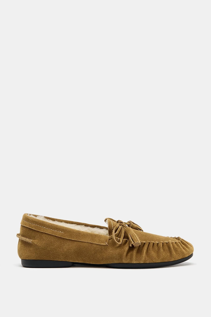 MOCASSINS EN CUIR DAIM EFFET PEAU DE MOUTON