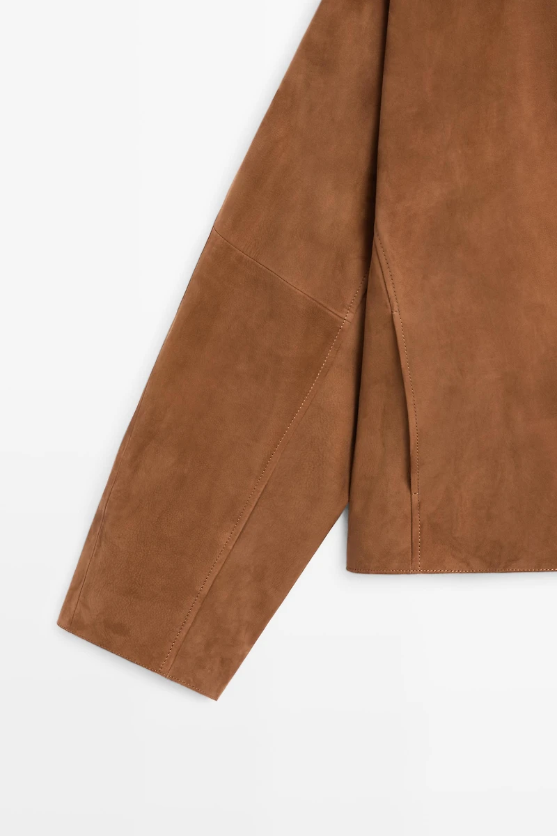 Suede leather V-neck jacket