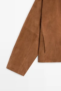 Suede leather V-neck jacket