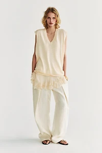 LONG COMBINATION KNIT VEST