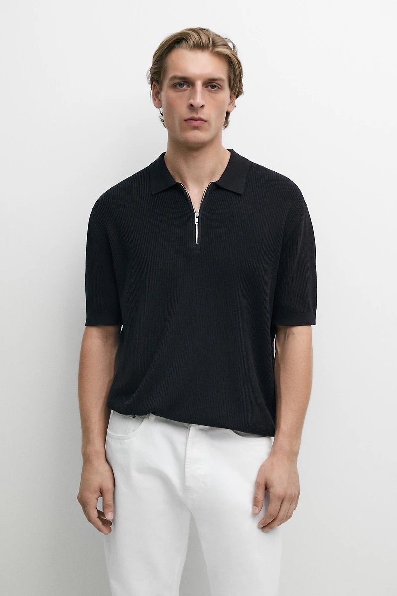 Pull polo maille col zippé