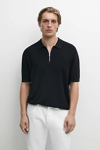 Pull polo maille col zippé