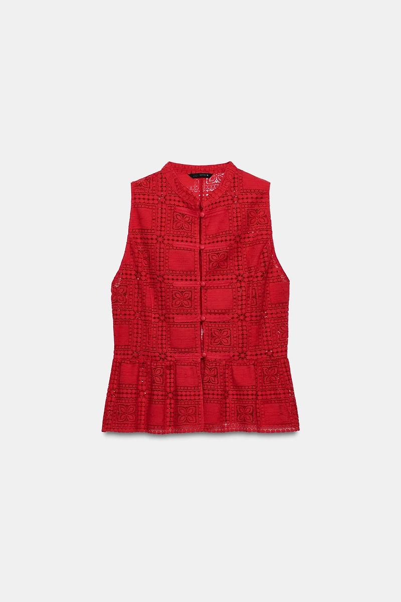 GUIPURE LACE TOP WITH FIREMAN CLASPS