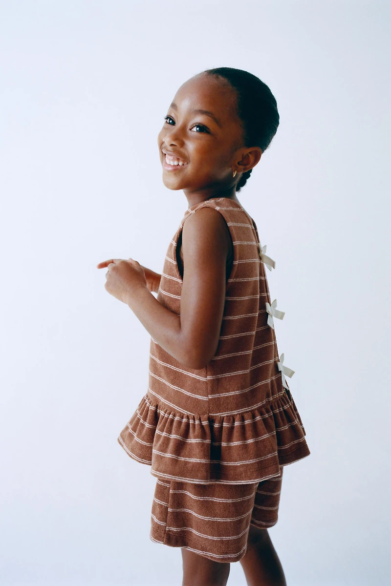 TOWEL EFFECT STRIPED T-SHIRT AND BERMUDA SET