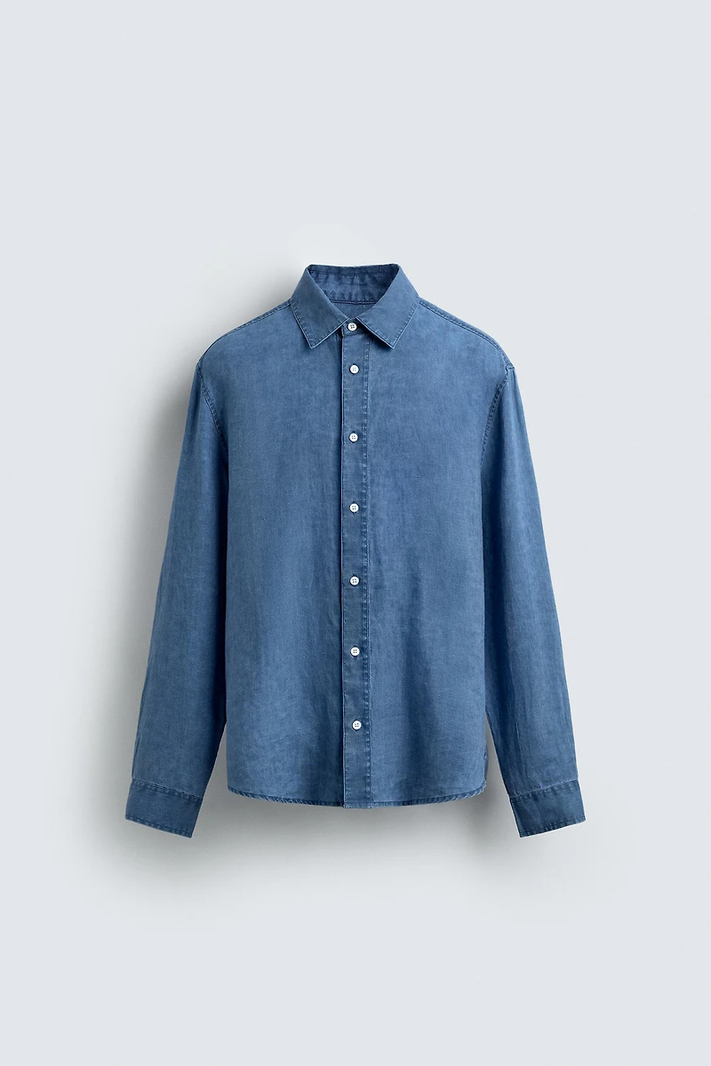 100% INDIGO LINEN REGULAR FIT SHIRT