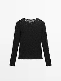 Top en maille de dentelle ajourée à manches longues