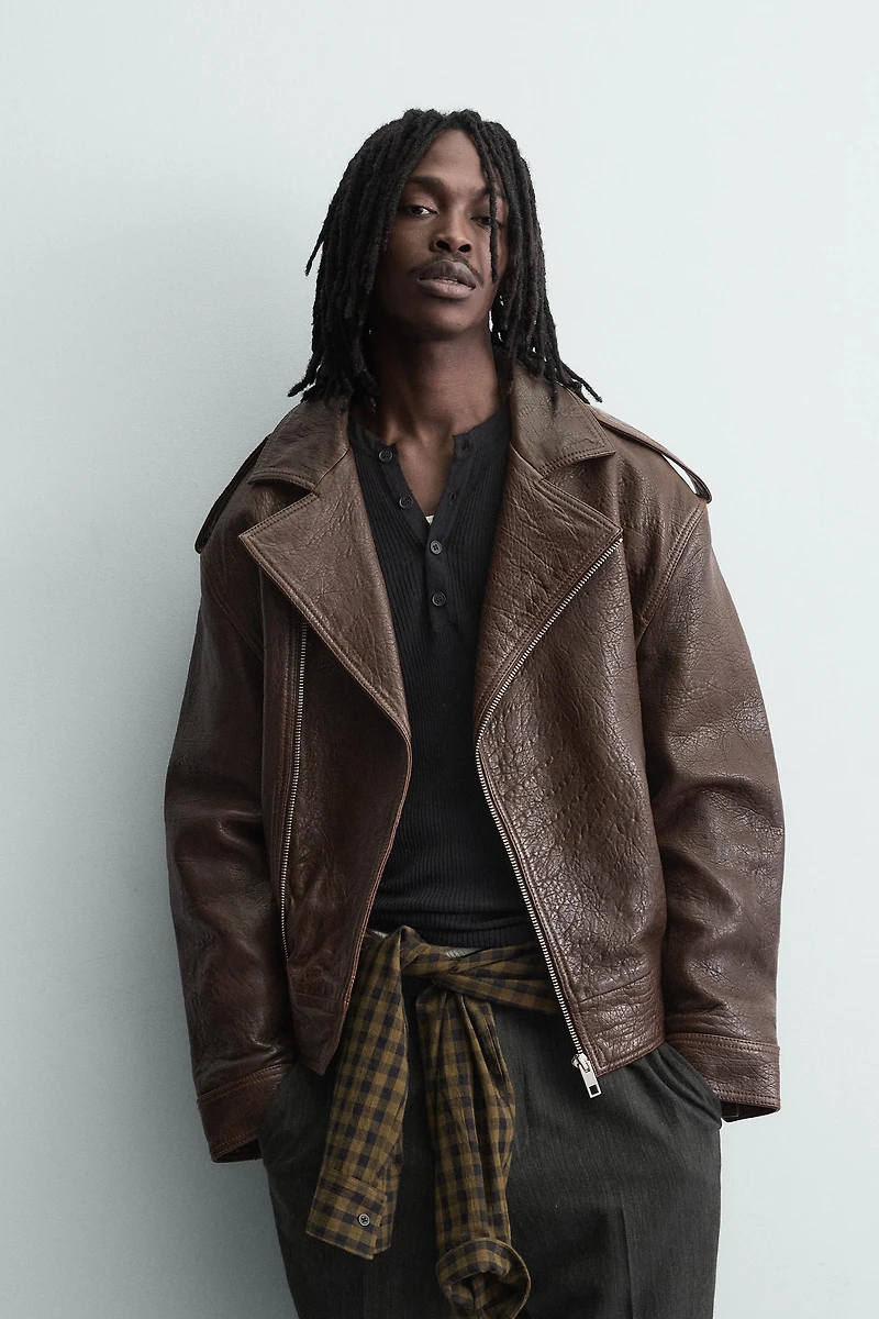 OVERSIZED LEATHER BIKER JACKET