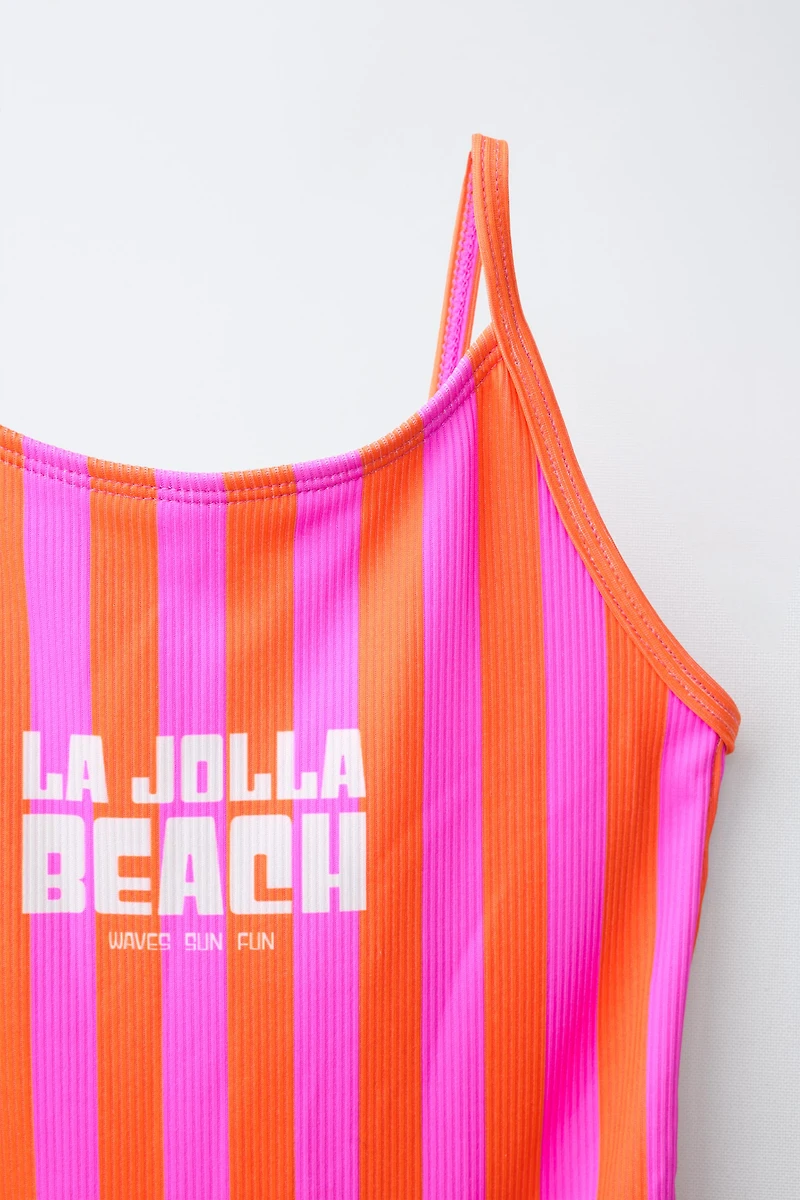 6-14 YEARS / STRIPED TEXT LA JOLLA BEACH SWIMSUIT