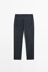 Straight-leg linen denim-effect pants