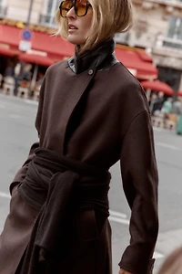 FAUX LEATHER COLLAR COAT