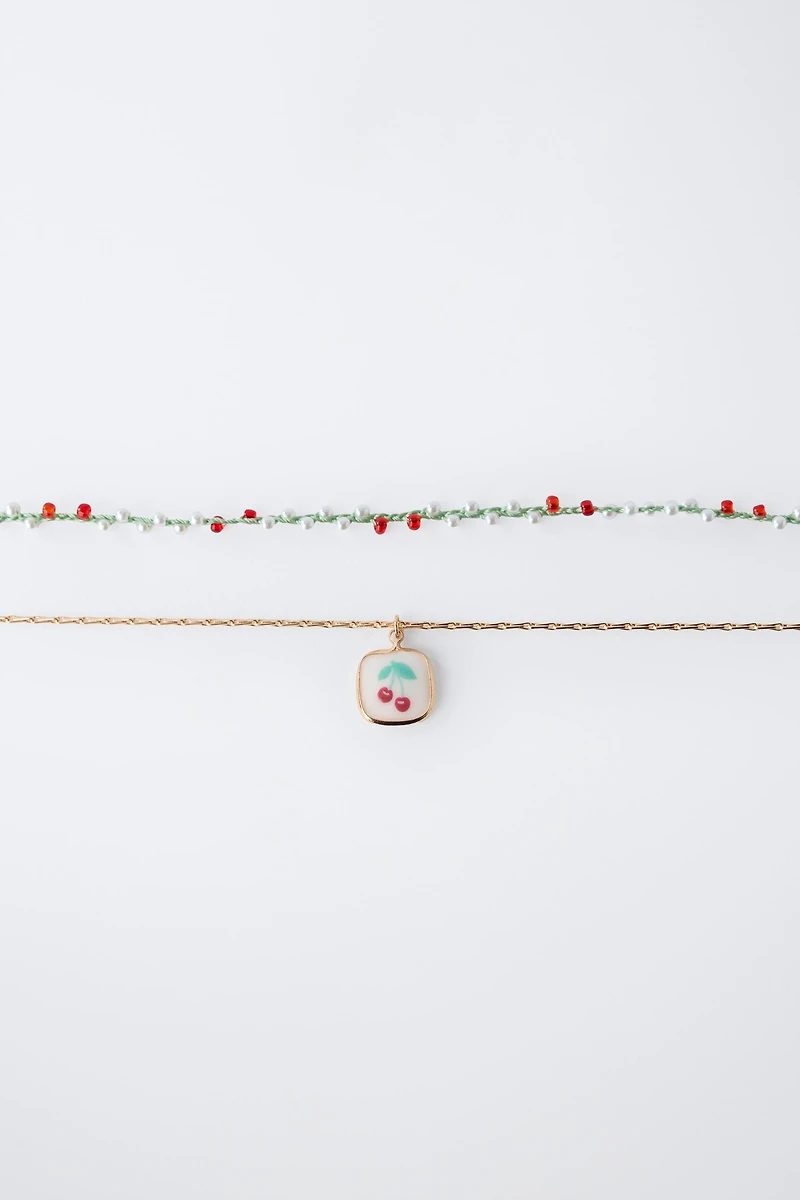 PACK OF TWO CHERRY BEAD NECKLACES