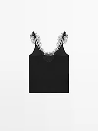 Strappy knit top with lace trim detail
