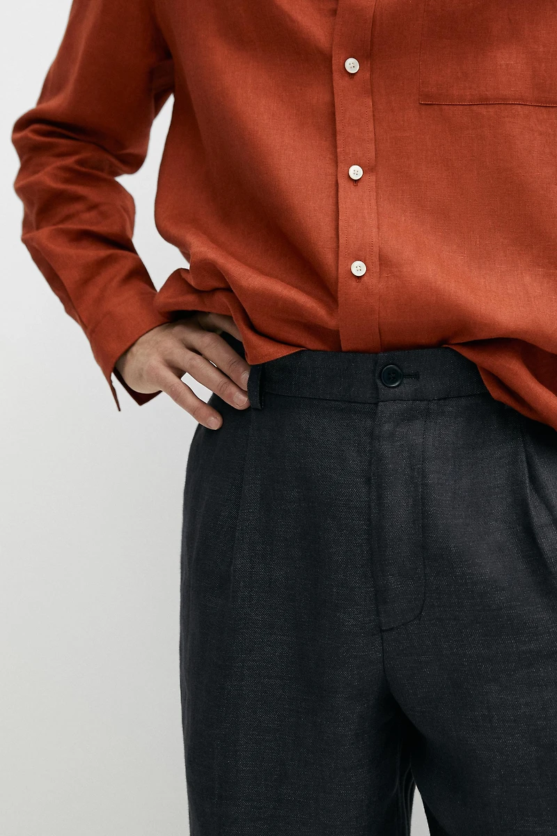 100% linen total look melange trousers