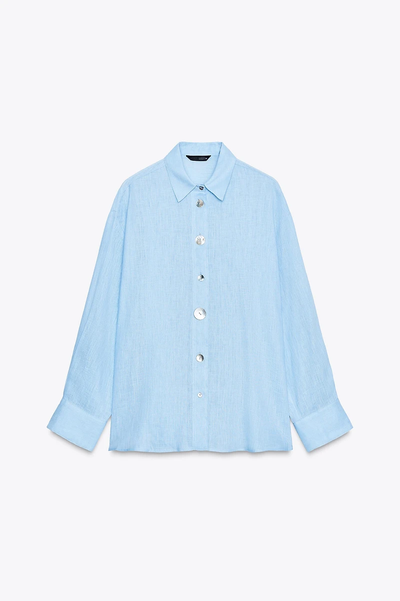 100% LINEN SHIRT WITH MIXED BUTTONS