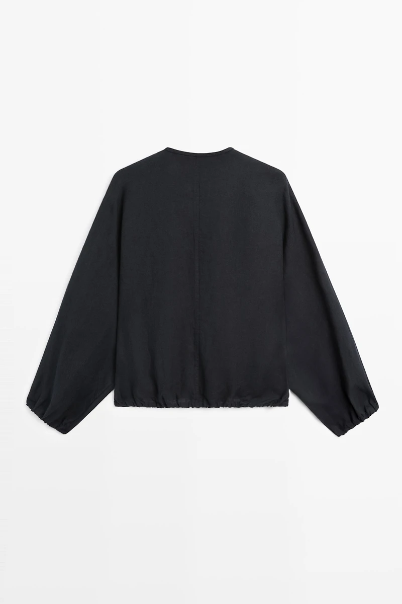 100% linen puff bomber jacket