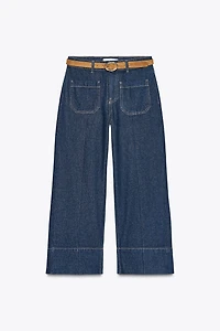 Z1975 HIGH WAIST WIDE LEG CROPPED BELTED JEANS