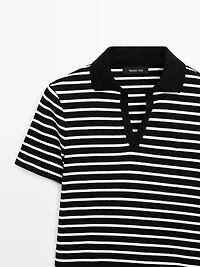 Striped cotton blend polo T-shirt