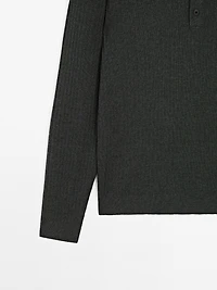 Cotton blend knit polo sweater