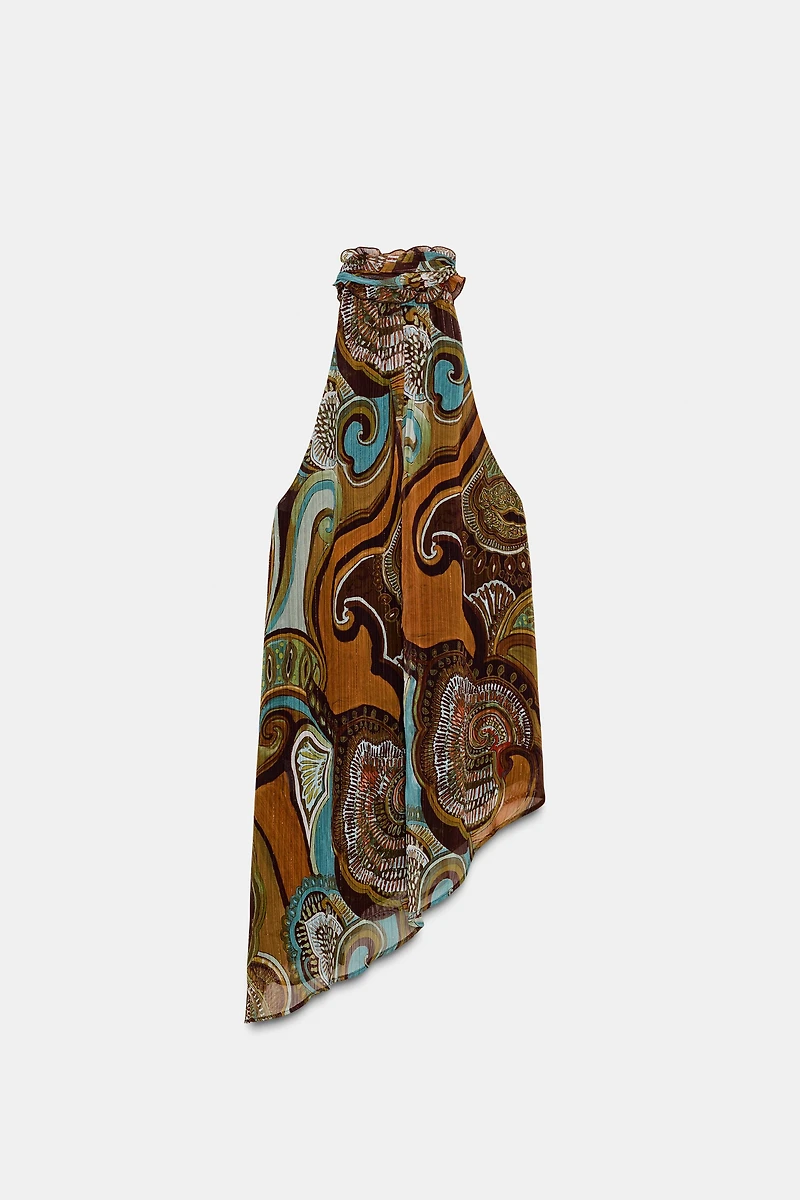 TOP ASYMÉTRIQUE IMPRIMÉ AVEC FIL MÉTALLISÉ