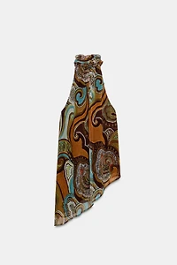 TOP ASYMÉTRIQUE IMPRIMÉ AVEC FIL MÉTALLISÉ