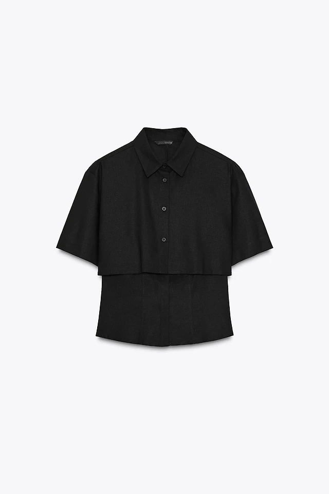 Zara FITTED DOUBLE LAYER LINEN SHIRT Place Rosemère