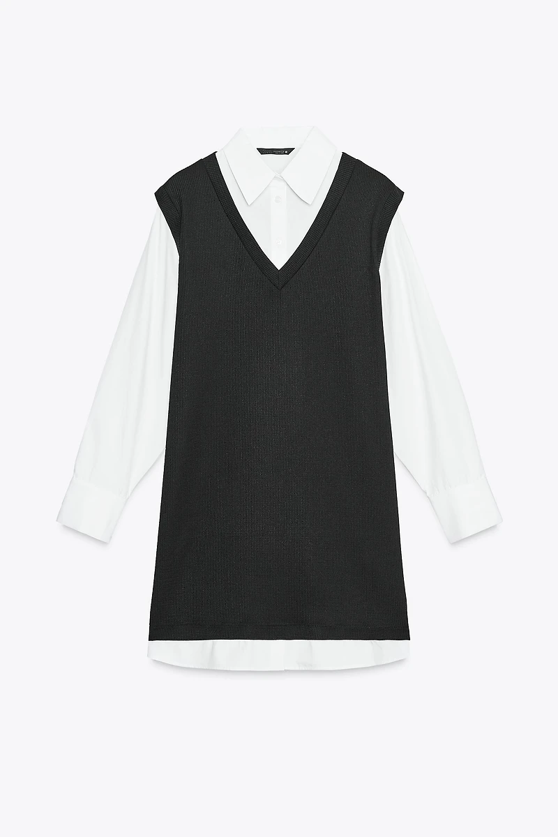 POPLIN COMBINATION MINI DRESS