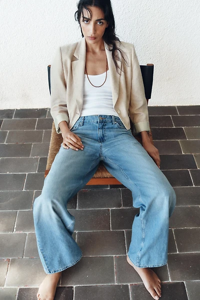 LINEN CROPPED BLAZER WITH SHOULDER PADS