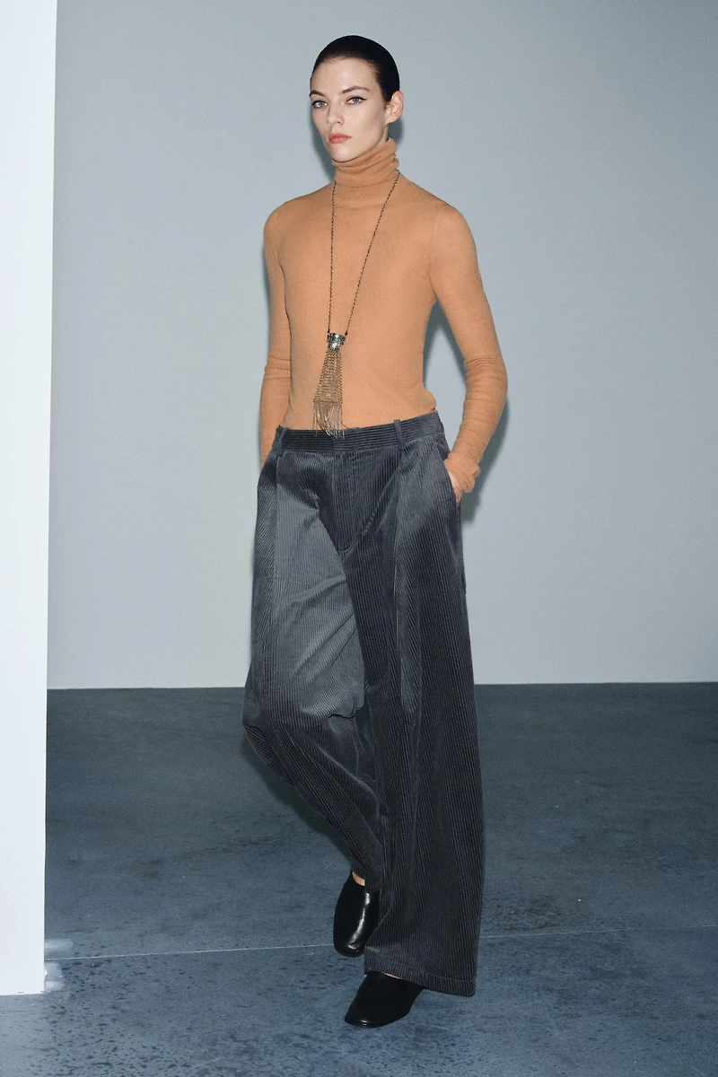CORDUROY PLEATED PANTS ZW COLLECTION