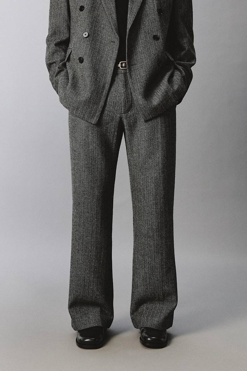 HERRINGBONE WOOL BLEND SUIT PANTS