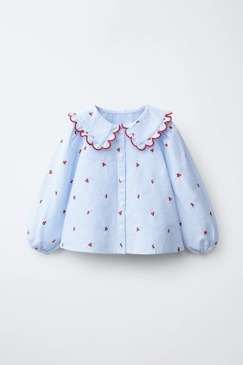 EMBROIDERED PETER PAN COLLAR SHIRT