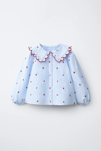 EMBROIDERED PETER PAN COLLAR SHIRT