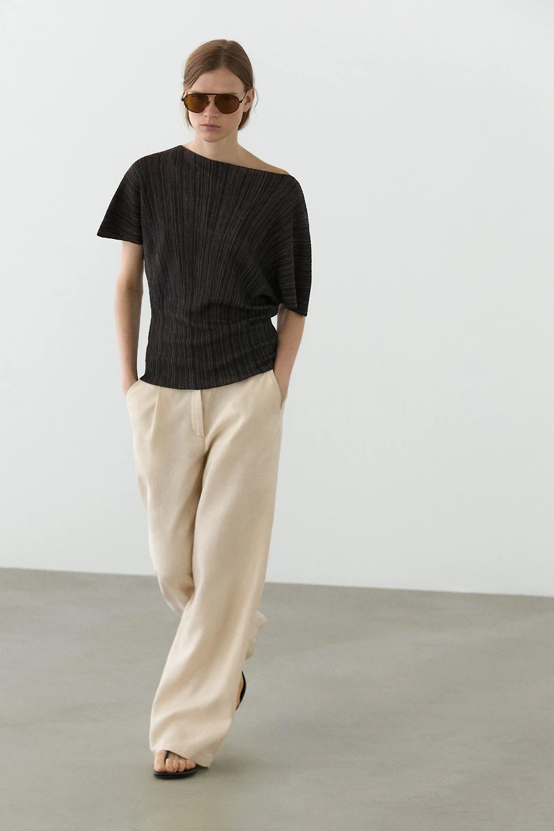 Top plissé total look à rayures