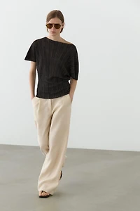 Top plissé total look à rayures