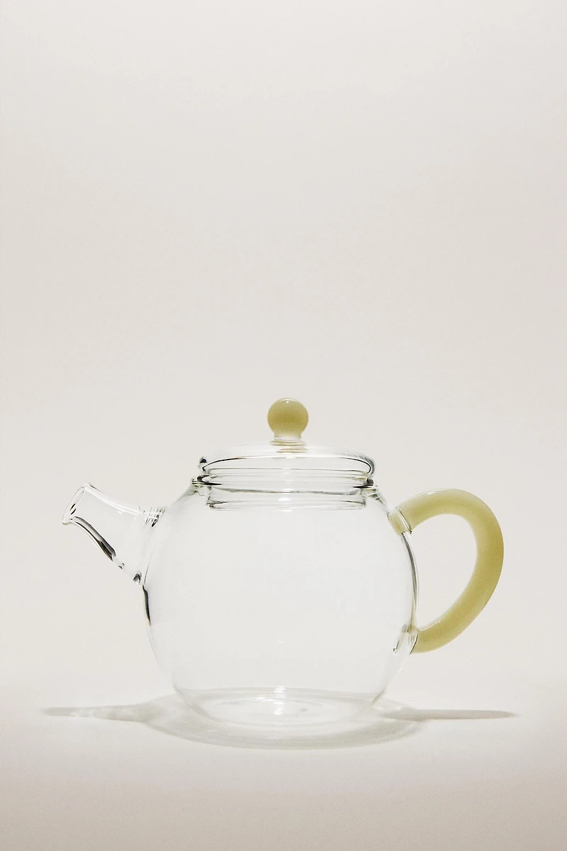 BOROSILICATE GLASS TEAPOT WITH COLOURED HANDLE