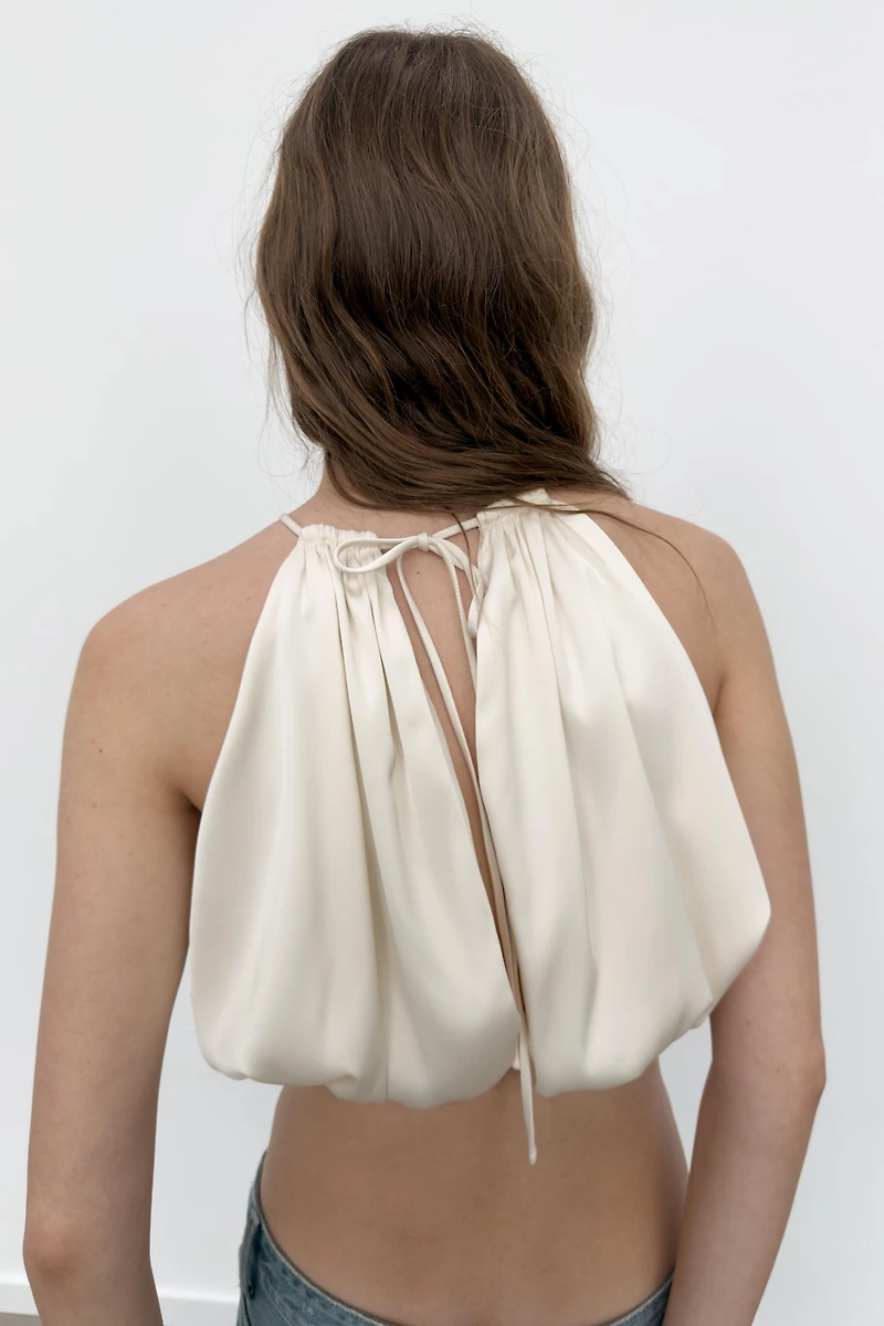 SATIN BALLOON HALTER CROP TOP