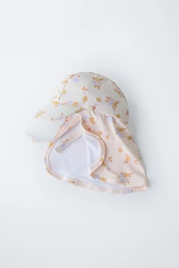 FLORAL PRINT SWIM HAT WITH NECK FLAP