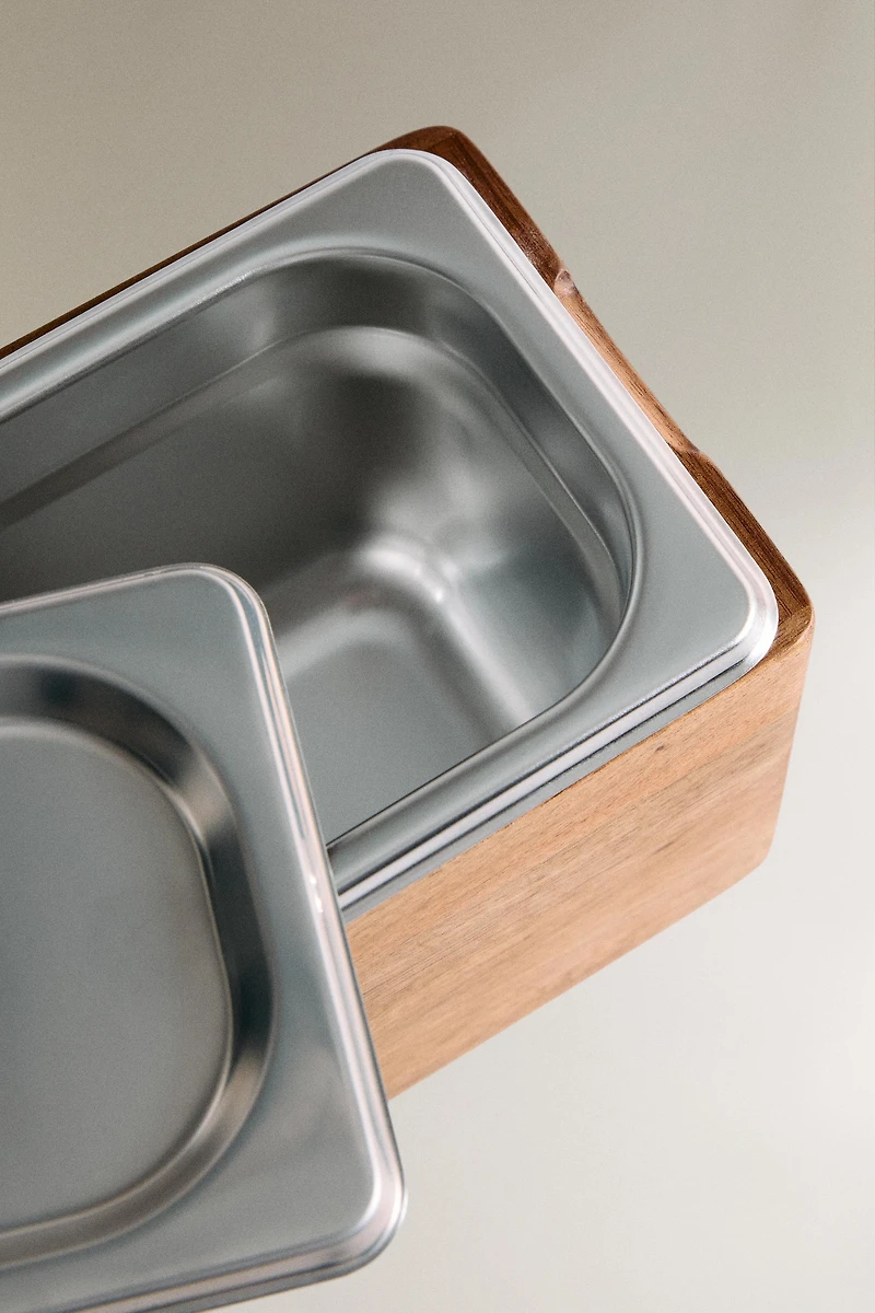 STEEL ICE CREAM BOWL WITH WOOD BASE