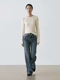 Top en maille de dentelle ajourée à manches longues