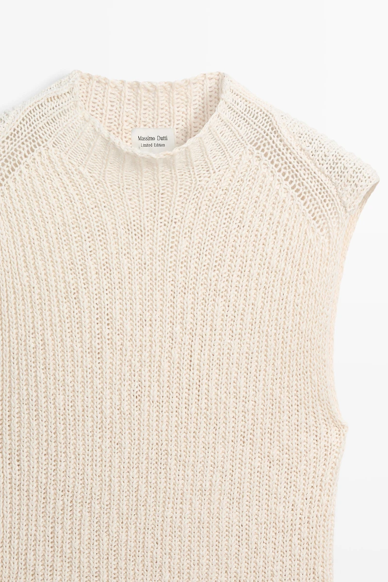 Linen blend openwork mock turtleneck top - LIMITED EDITION