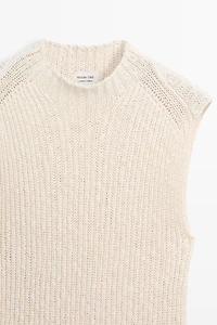 Linen blend openwork mock turtleneck top - LIMITED EDITION