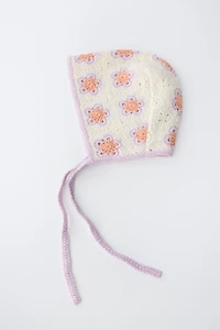 CROCHET FLOWER KNIT BONNET