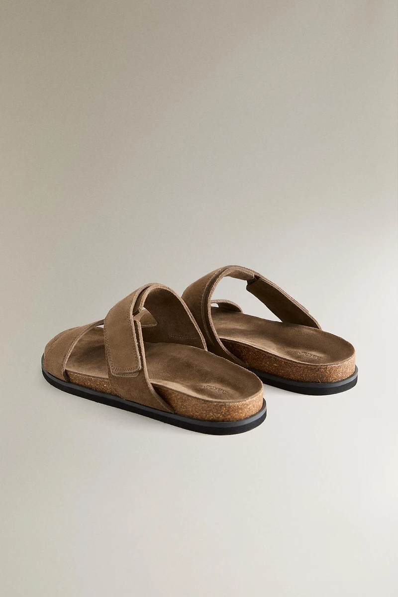 SPLIT LEATHER DOUBLE-STRAP SANDALS
