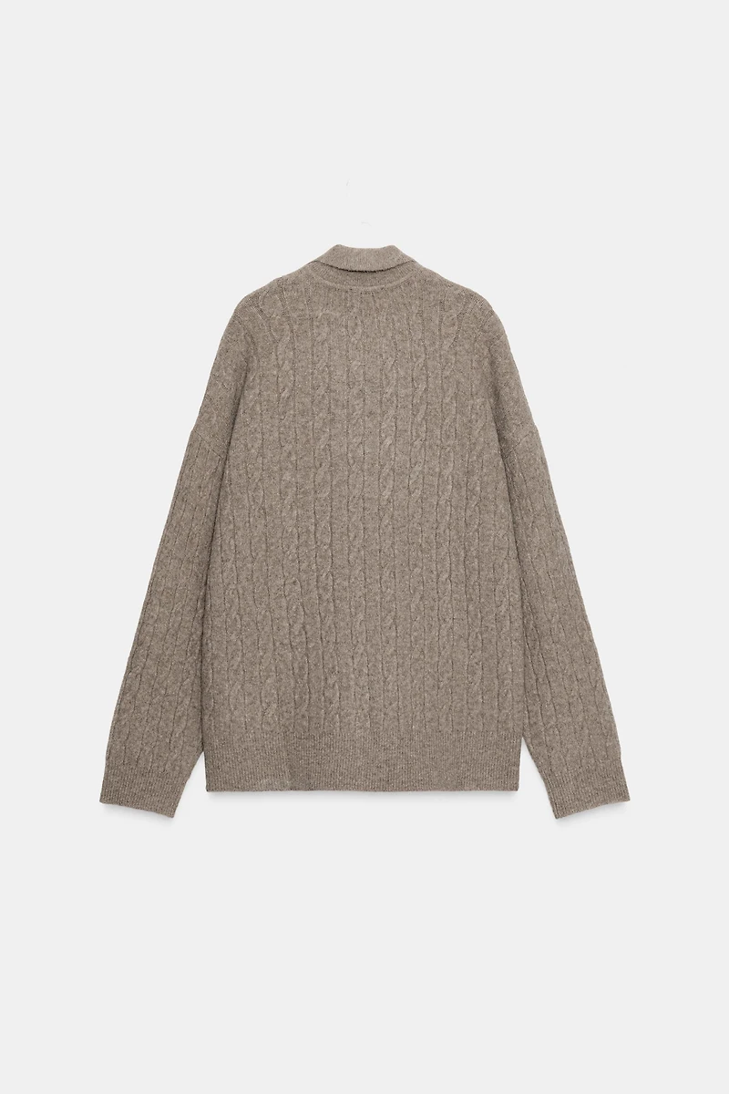 CABLE KNIT POLO SWEATER