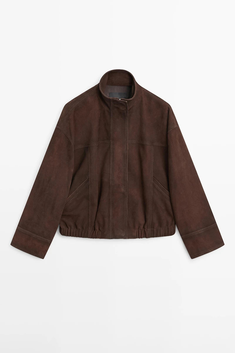 Suede leather bomber jacket