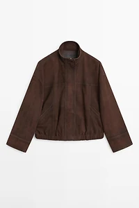 Suede leather bomber jacket