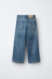 RHINESTONE STAR WIDE LEG JEANS
