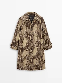 Long wool blend snakeskin print coat